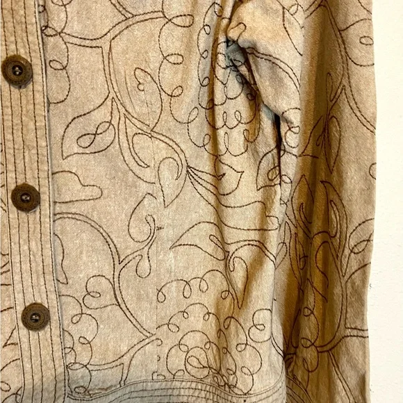 Requirements Beige Embroidered Jacket Linen Mix large wooden buttons. Size 14 - Picture 4 of 5